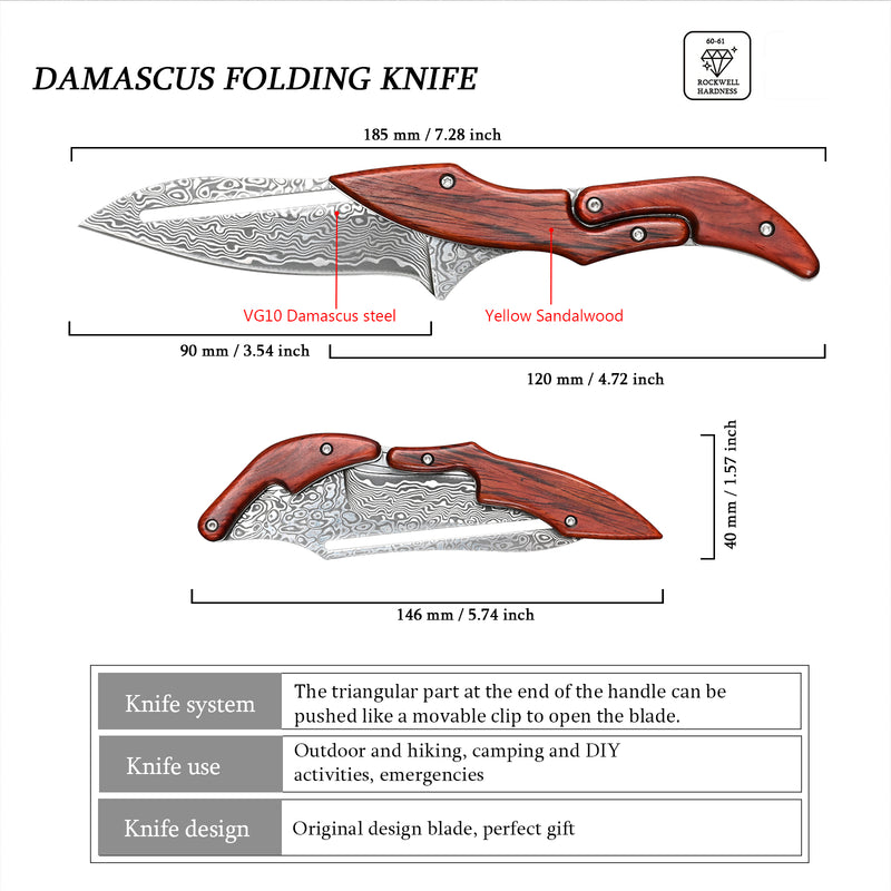 66 layers Damascus knife with Yellow Sandalwood handle.